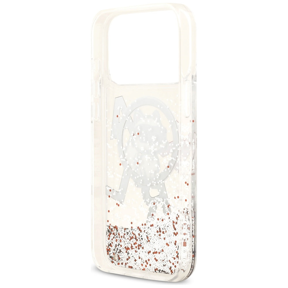 MagSafe-deksel for Apple iPhone 17 Pro Max, Karl Lagerfeld, Liquid Glitter Logo Choupette, Gjennomsiktig