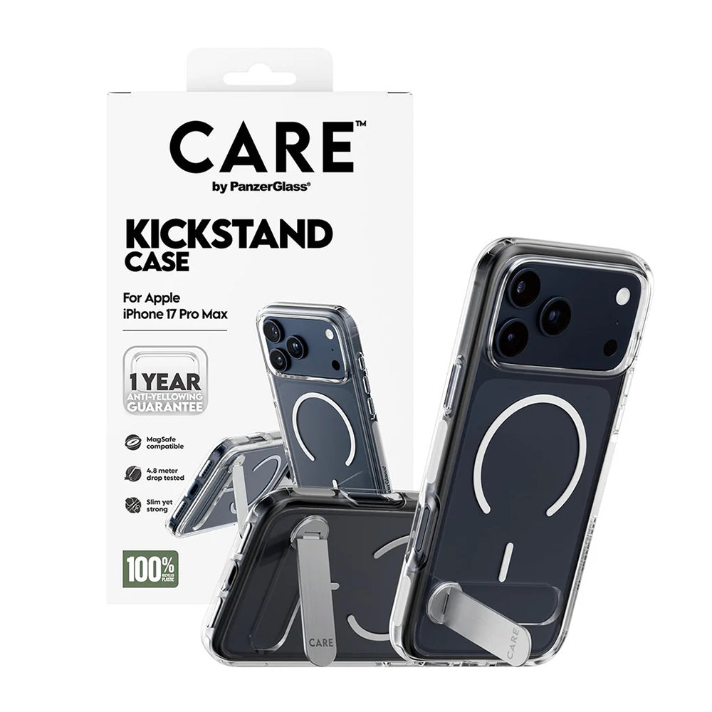 MagSafe-deksel for Apple iPhone 17 Pro Max, PanzerGlass, Care Feature Kickstand, Transparent Hvit