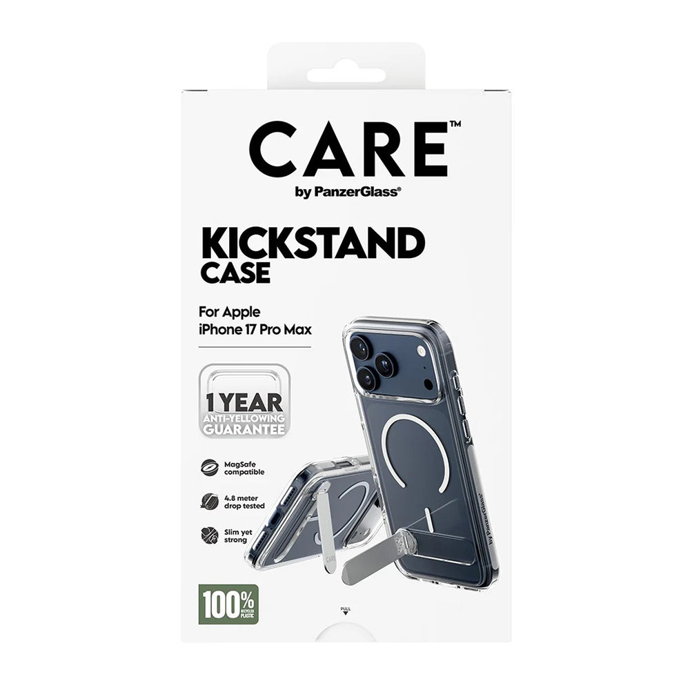 MagSafe-deksel for Apple iPhone 17 Pro Max, PanzerGlass, Care Feature Kickstand, Transparent Hvit