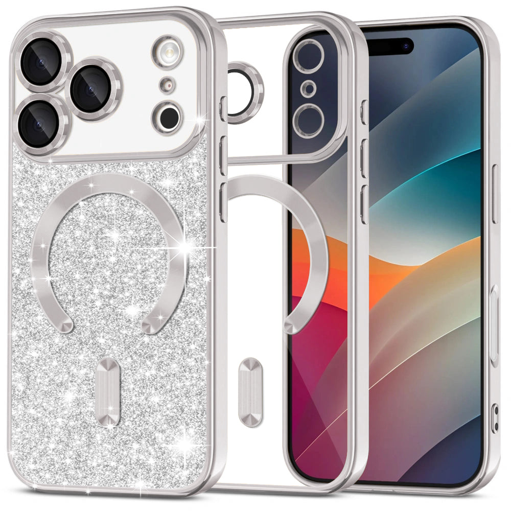 MagSafe-deksel for Apple iPhone 17 Pro Max, Techsuit, Luxury Glitter, Sølv