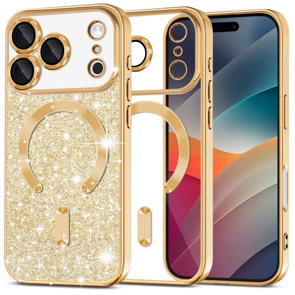 MagSafe-deksel for Apple iPhone 17 Pro Max, Techsuit, Luxury Glitter, Gull