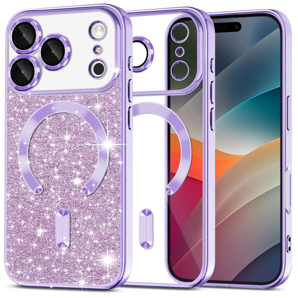 MagSafe-deksel for Apple iPhone 17 Pro Max, Techsuit, Luxury Glitter, Lys Lilla