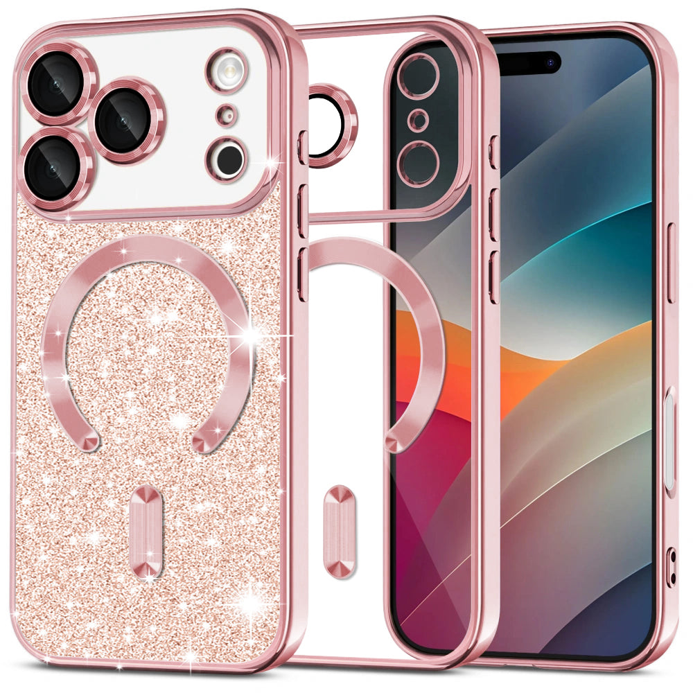 MagSafe-deksel for Apple iPhone 17 Pro Max, Techsuit, Luxury Glitter, Rosa Gull