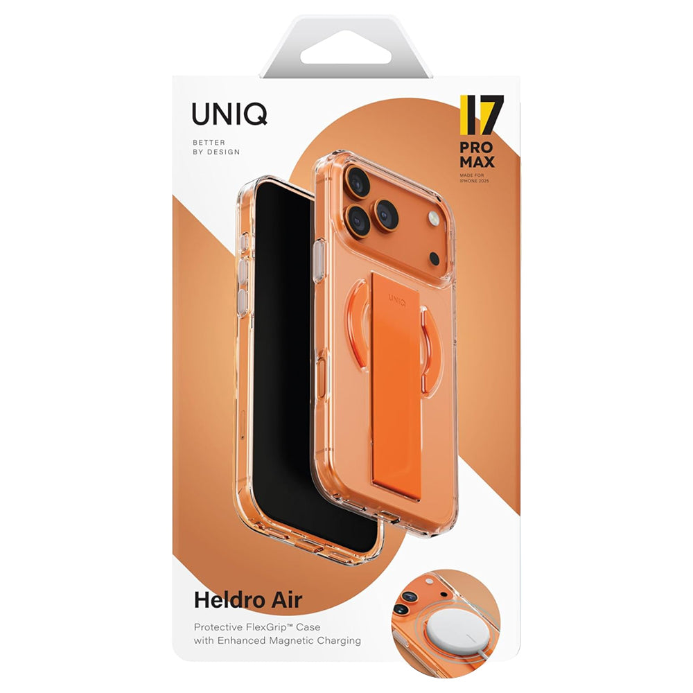 MagSafe-deksel for Apple iPhone 17 Pro Max, UNIQ, Heldro Air MagClick, Oransje Transparent