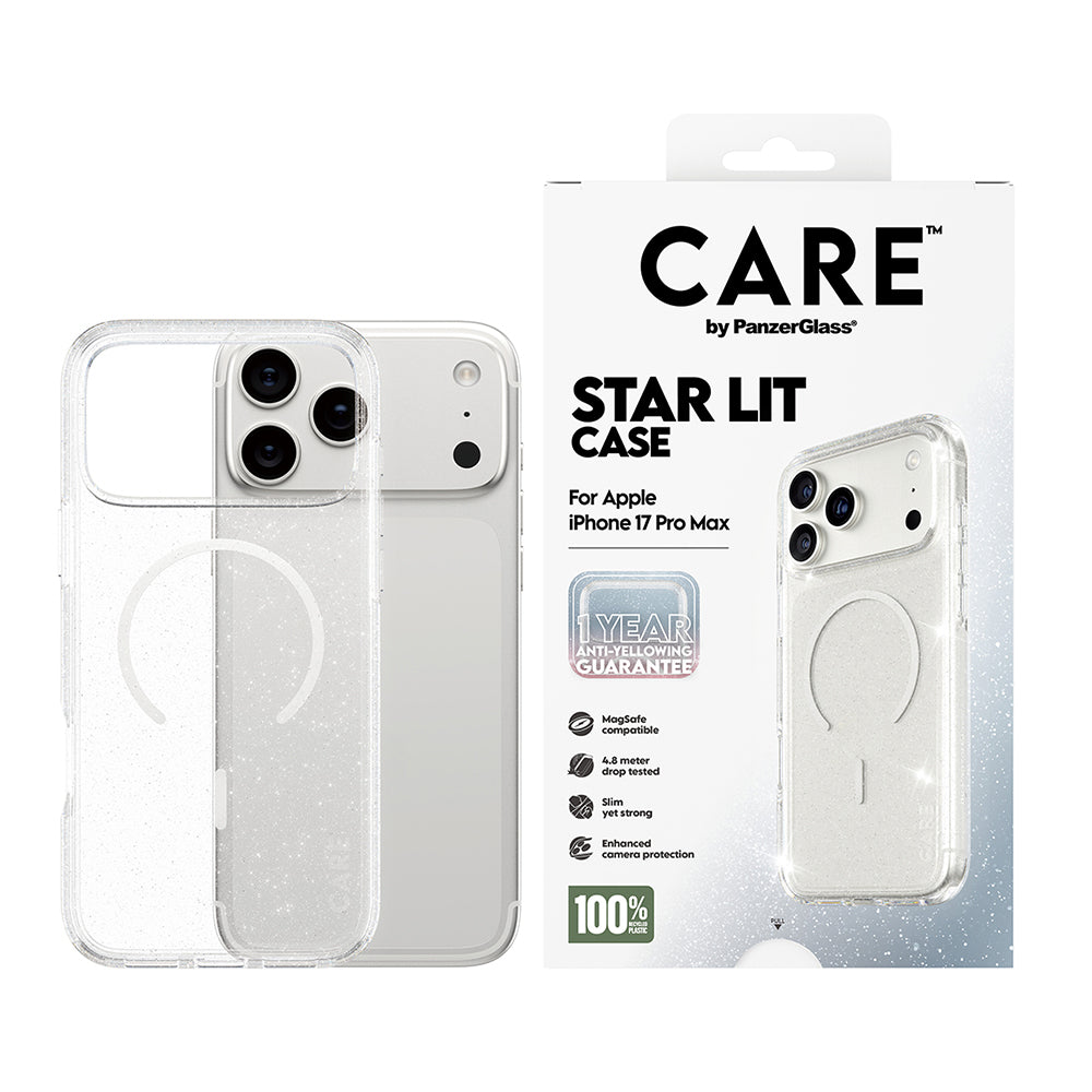 MagSafe-deksel for Apple iPhone 17 Pro, PanzerGlass, Care Urban Explorer Star Lit, Transparent Hvit