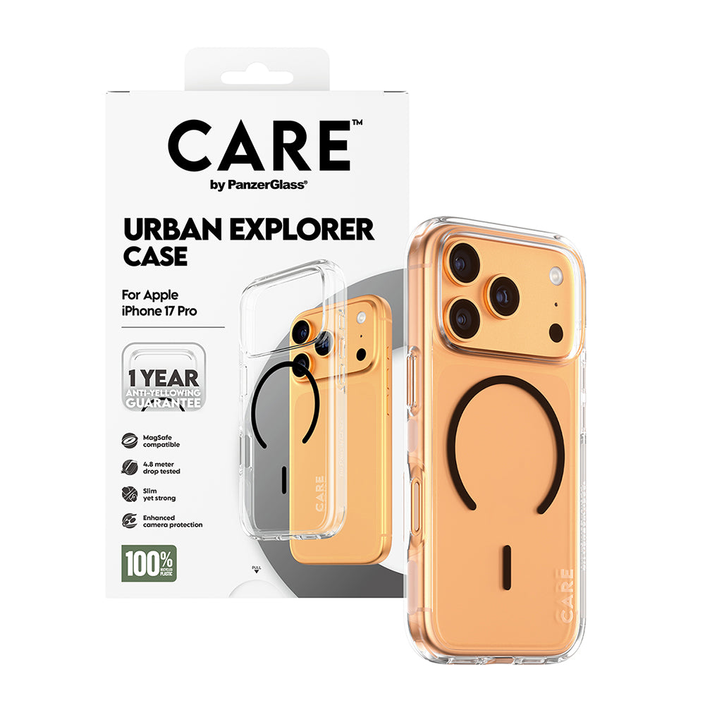 MagSafe-deksel for Apple iPhone 17 Pro, PanzerGlass, Urban Explorer Care, Svart Transparent