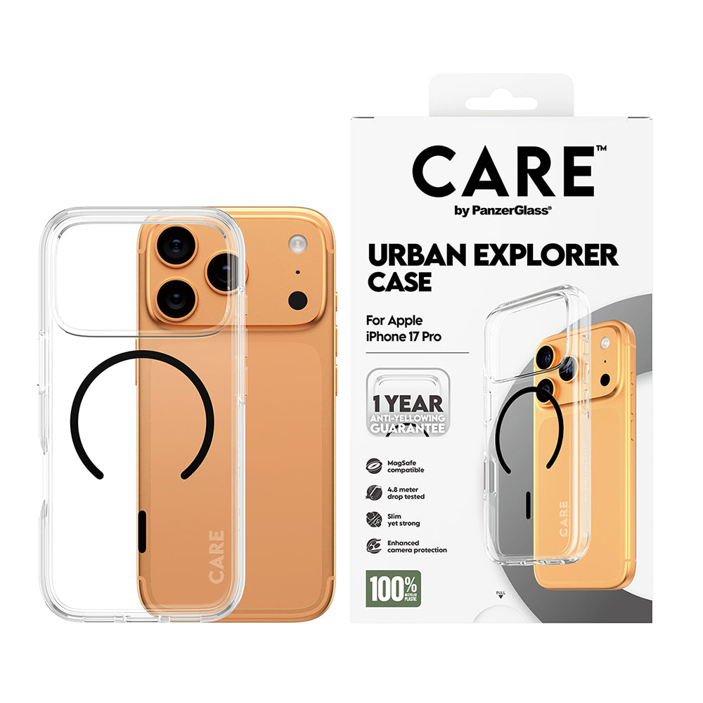 MagSafe-deksel for Apple iPhone 17 Pro, PanzerGlass, Urban Explorer Care, Svart Transparent