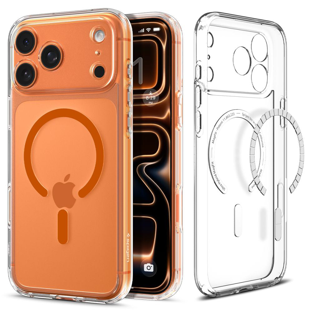 MagSafe-deksel for Apple iPhone 17 Pro, Spigen, Ultra Hybrid, Gjennomsiktig Oransje ACS11112