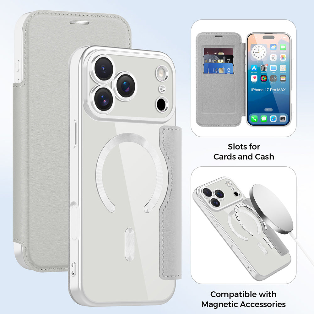 MagSafe deksel for Apple iPhone 17 Pro, Techsuit, SmartMag Book, Grå