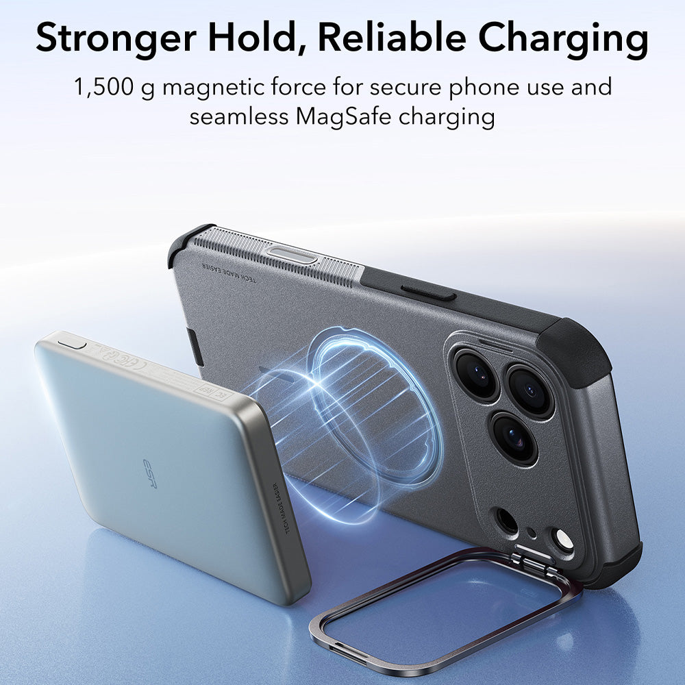 MagSafe-deksel for Apple iPhone 18 Pro / 17 Pro, ESR, Cyber Armor Kickstand, Grå