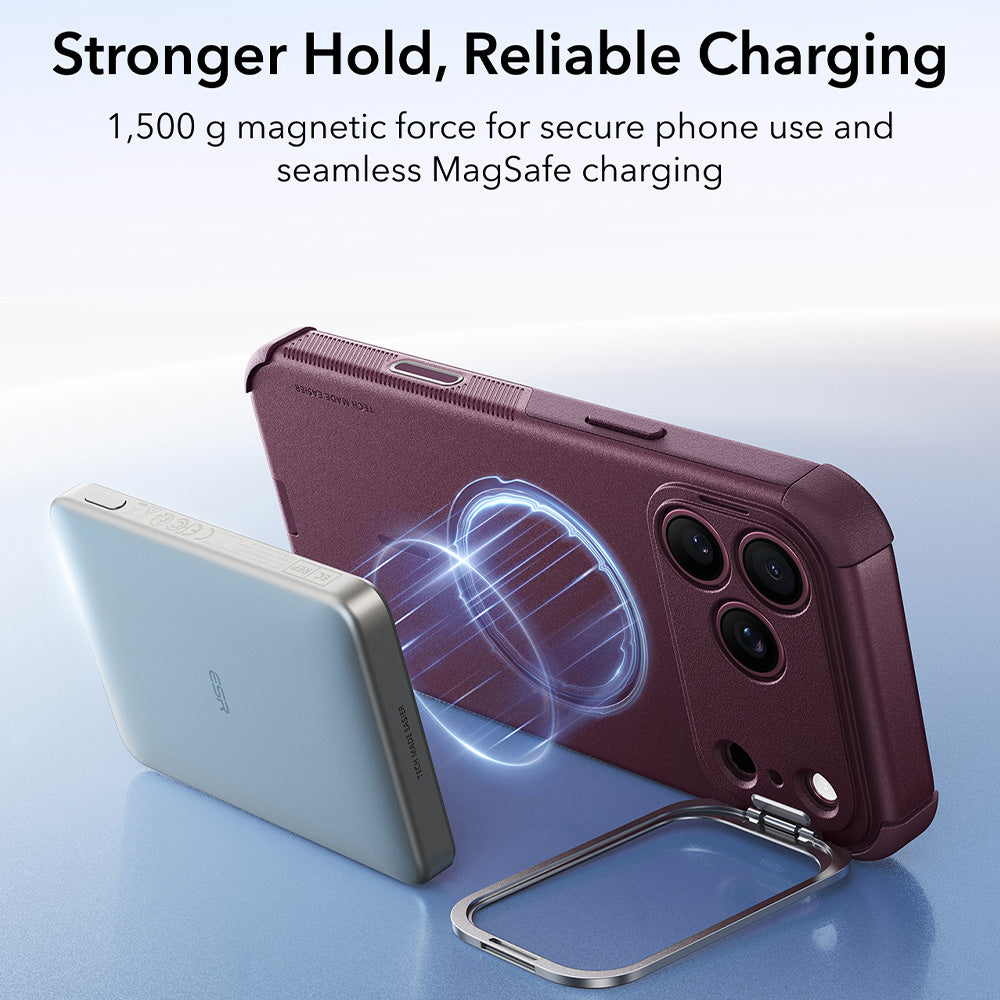 MagSafe-deksel for Apple iPhone 18 Pro / 17 Pro, ESR, Cyber Armor Kickstand, Mørk Rød Satinert