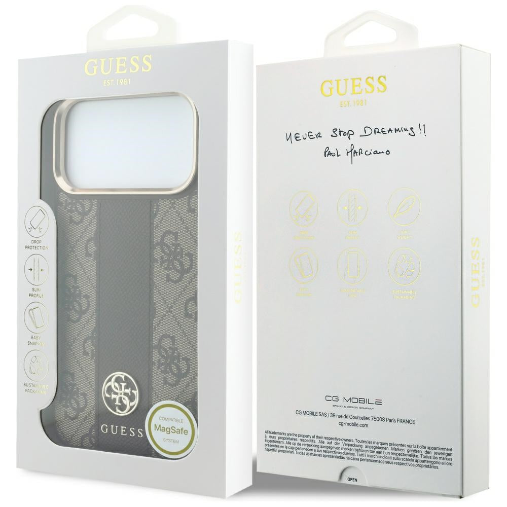 MagSafe-deksel for Apple iPhone 18 Pro / 17 Pro, Guess, 4G Stripe Round Classic Logo, Brun