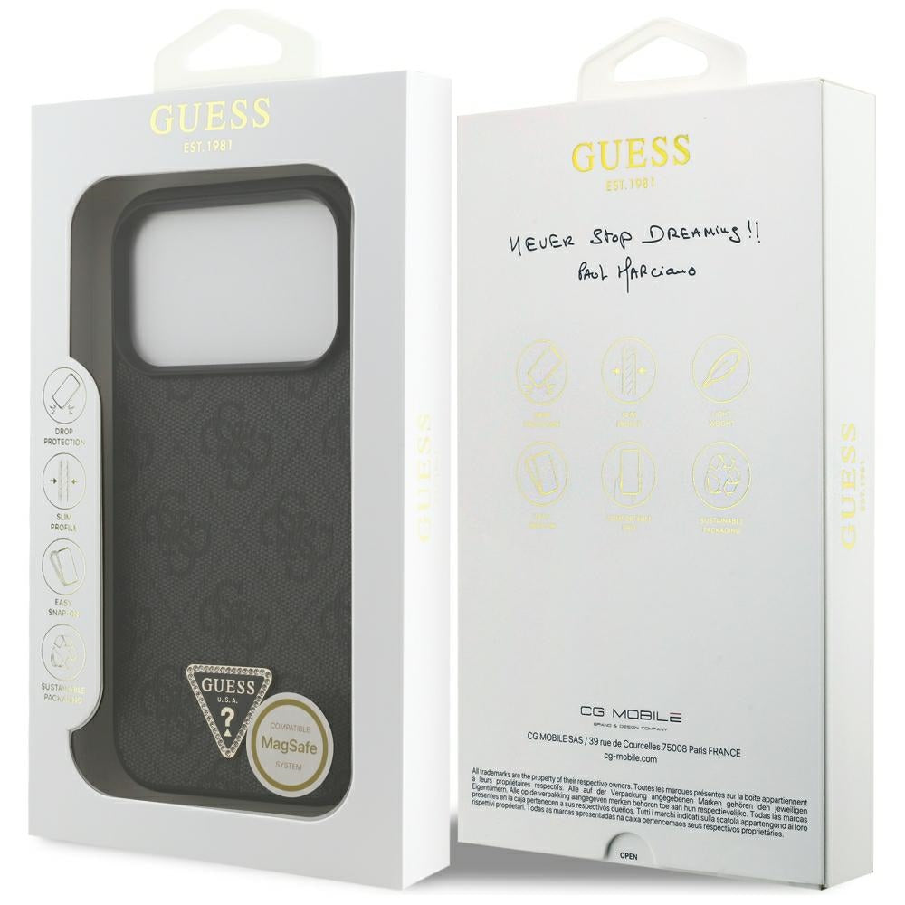 MagSafe-deksel for Apple iPhone 18 Pro / 17 Pro, Guess, 4G Triangle Strass, Svart