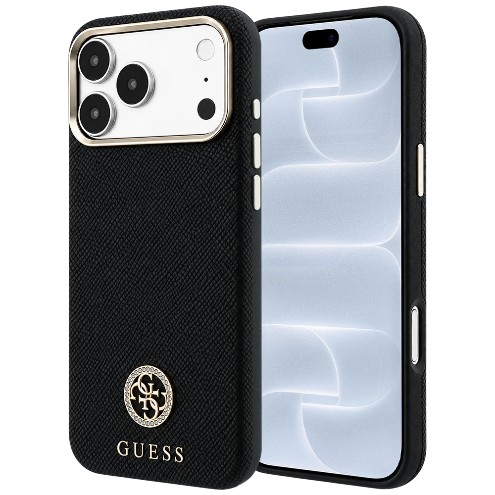MagSafe-deksel for Apple iPhone 18 Pro / 17 Pro, Guess, Kornet Rund Strass-logo, Svart