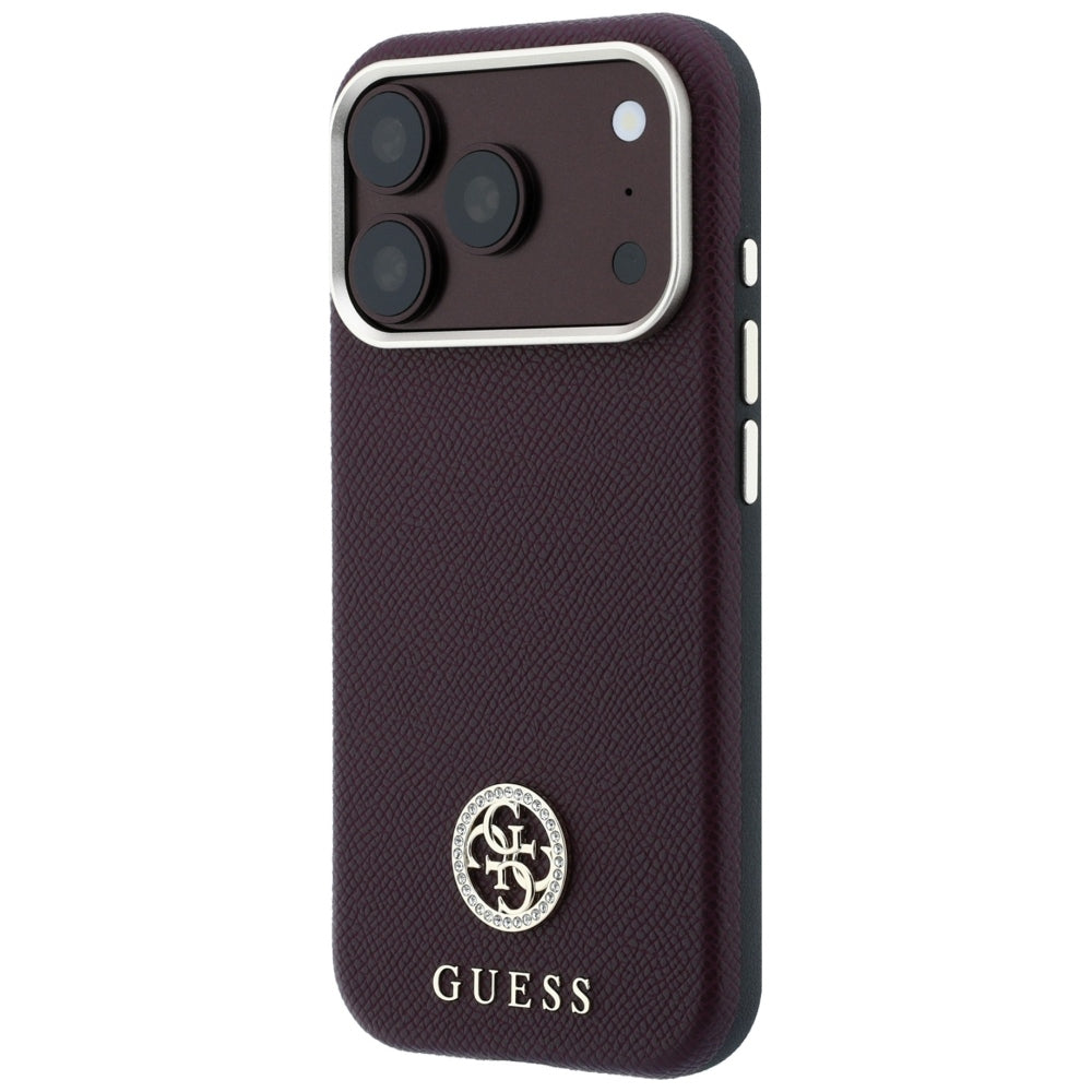 MagSafe-deksel for Apple iPhone 18 Pro / 17 Pro, Guess, Kornet Rund Strass-logo, Burgunder
