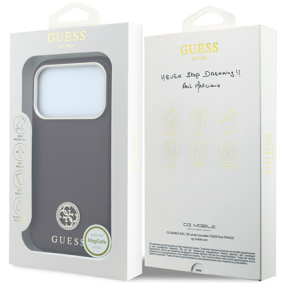 MagSafe-deksel for Apple iPhone 18 Pro / 17 Pro, Guess, Kornet Rund Strass-logo, Burgunder