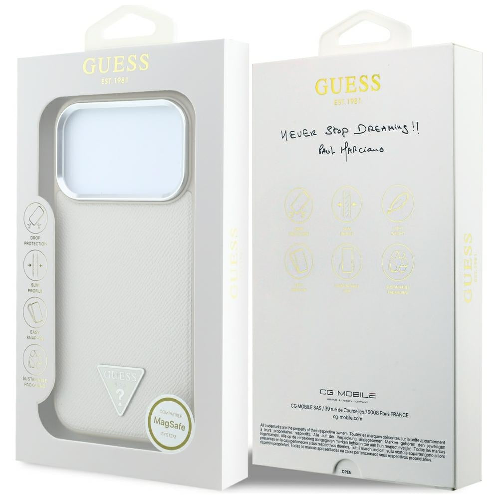 MagSafe-deksel for Apple iPhone 18 Pro / 17 Pro, Guess, Kornet trekantlogo, Beige