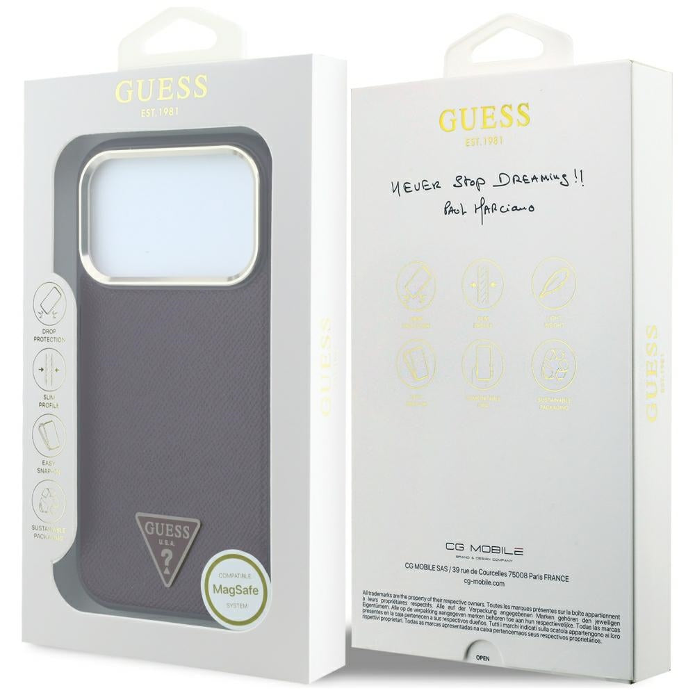 MagSafe-deksel for Apple iPhone 18 Pro / 17 Pro, Guess, Kornet trekantlogo, Burgunder