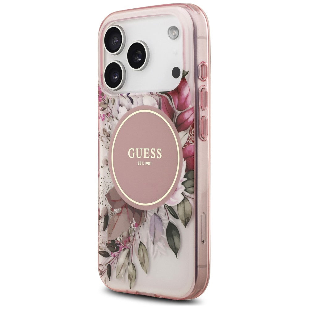 MagSafe-deksel til Apple iPhone 18 Pro / 17 Pro, Guess, IML Flower & Tonal Circle, rosa