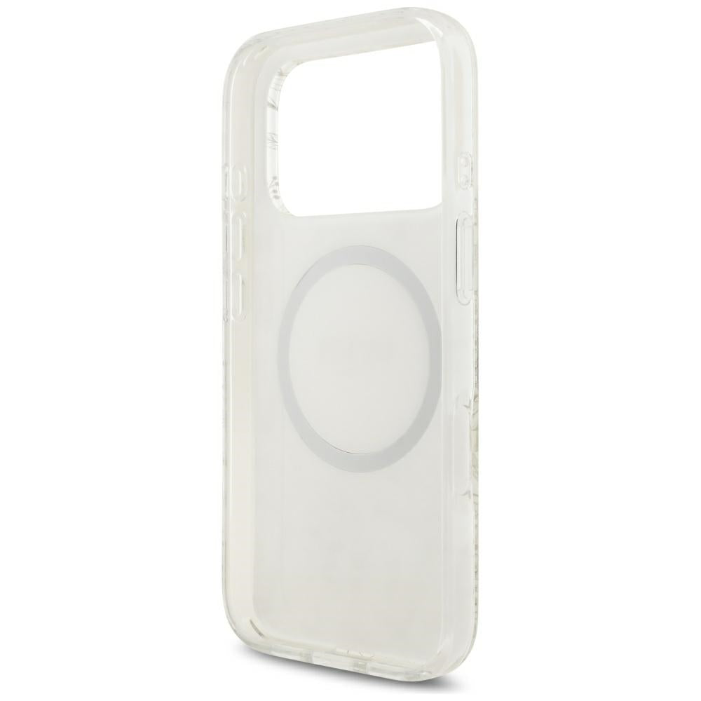 MagSafe-deksel for Apple iPhone 18 Pro / 17 Pro, Guess, IML Flowers elektroplettert med perlesnor, hvit