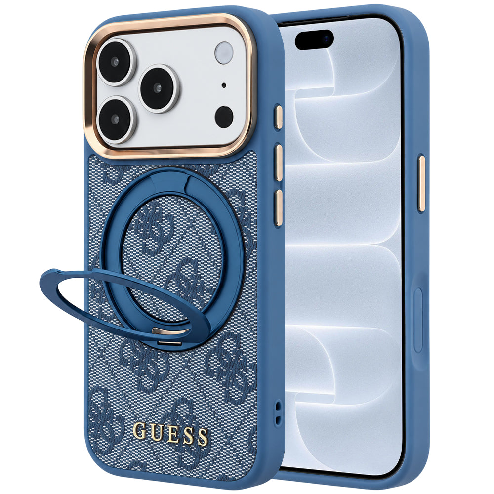 MagSafe-deksel for Apple iPhone 18 Pro / 17 Pro, Guess, Ring Stand 360 4G Classic Logo, Blå