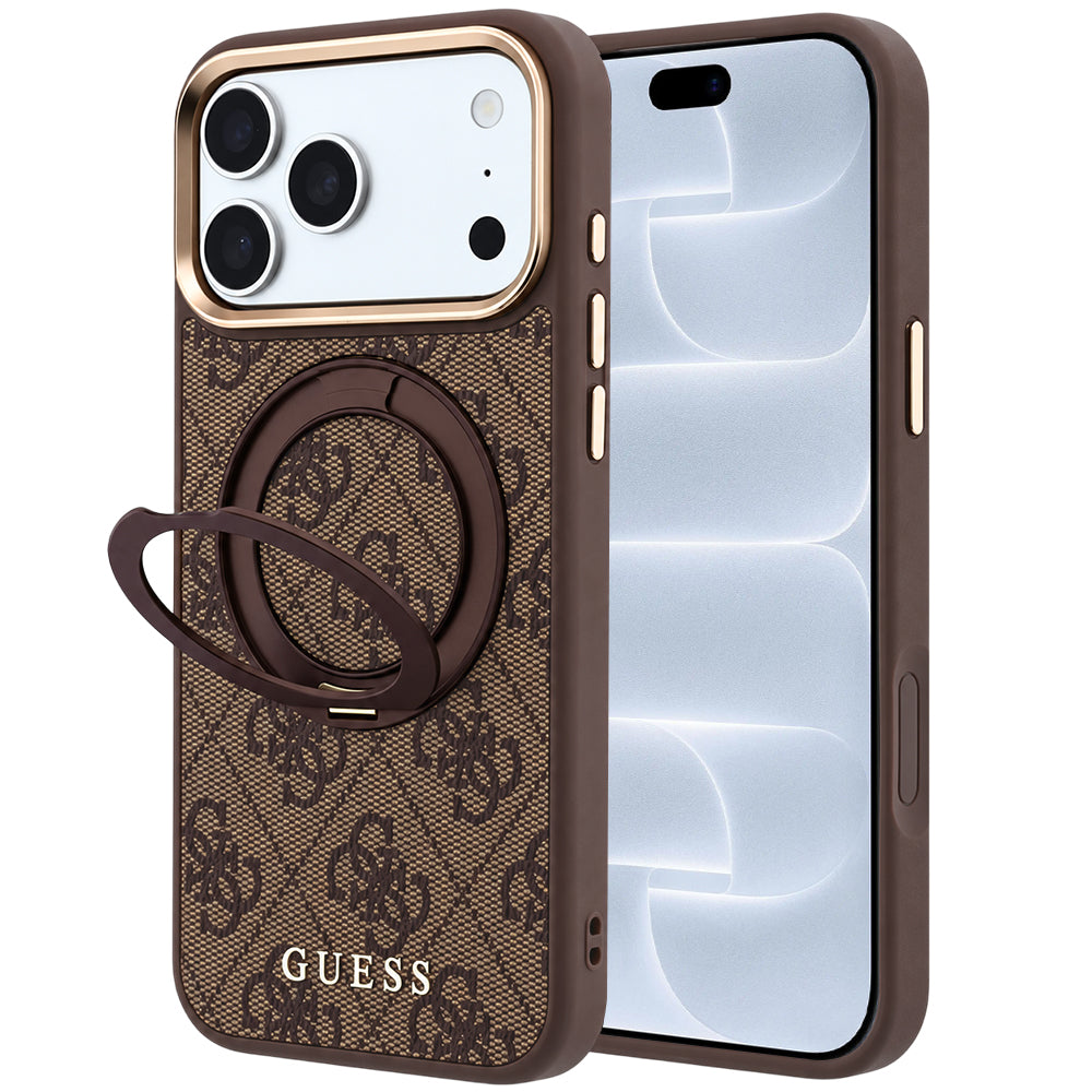 MagSafe-deksel for Apple iPhone 18 Pro / 17 Pro, Guess, Ring Stand 360 4G Classic Logo, Brun