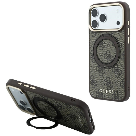 MagSafe-deksel for Apple iPhone 18 Pro / 17 Pro, Guess, Ring Stand 360 4G Classic Logo, Brun