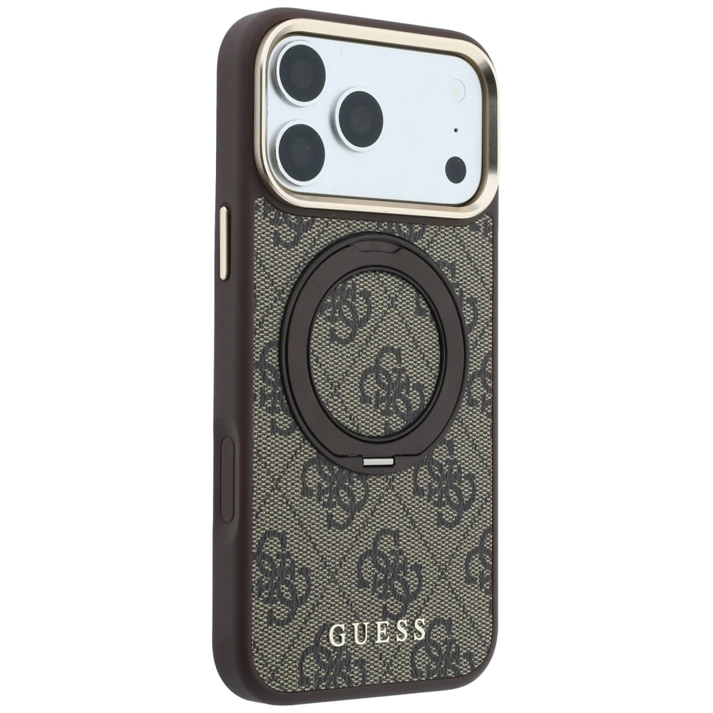 MagSafe-deksel for Apple iPhone 18 Pro / 17 Pro, Guess, Ring Stand 360 4G Classic Logo, Brun