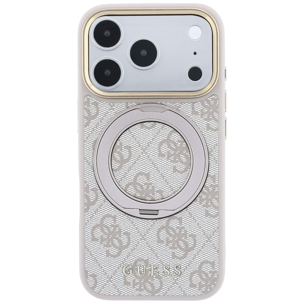 MagSafe-deksel for Apple iPhone 18 Pro / 17 Pro, Guess, Ring Stand 360 4G Classic Logo, Rosa