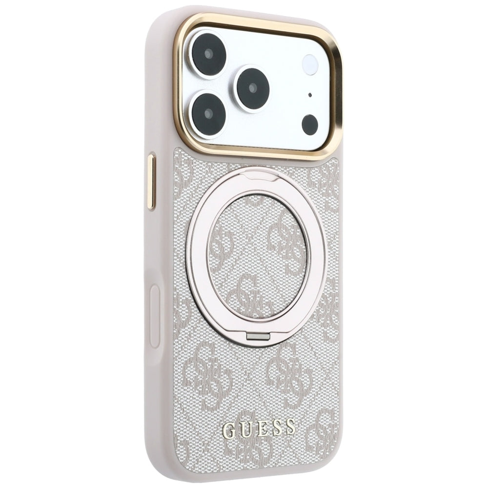 MagSafe-deksel for Apple iPhone 18 Pro / 17 Pro, Guess, Ring Stand 360 4G Classic Logo, Rosa