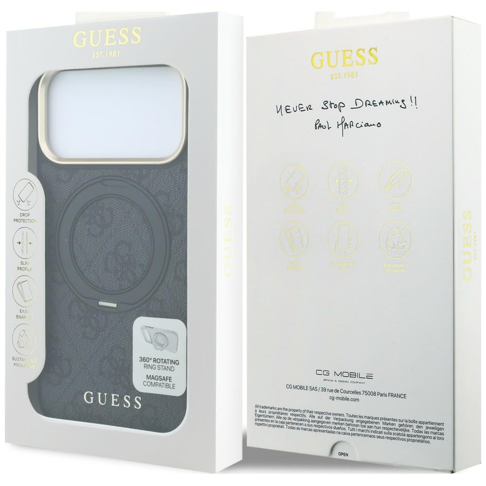 MagSafe-deksel for Apple iPhone 18 Pro / 17 Pro, Guess, Ring Stand Classic Logo, Svart