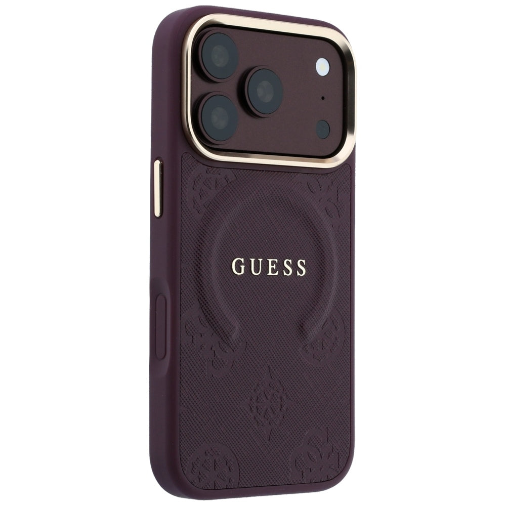 MagSafe-deksel for Apple iPhone 18 Pro / 17 Pro, Guess, Saffiano Peony Ring, Burgunder