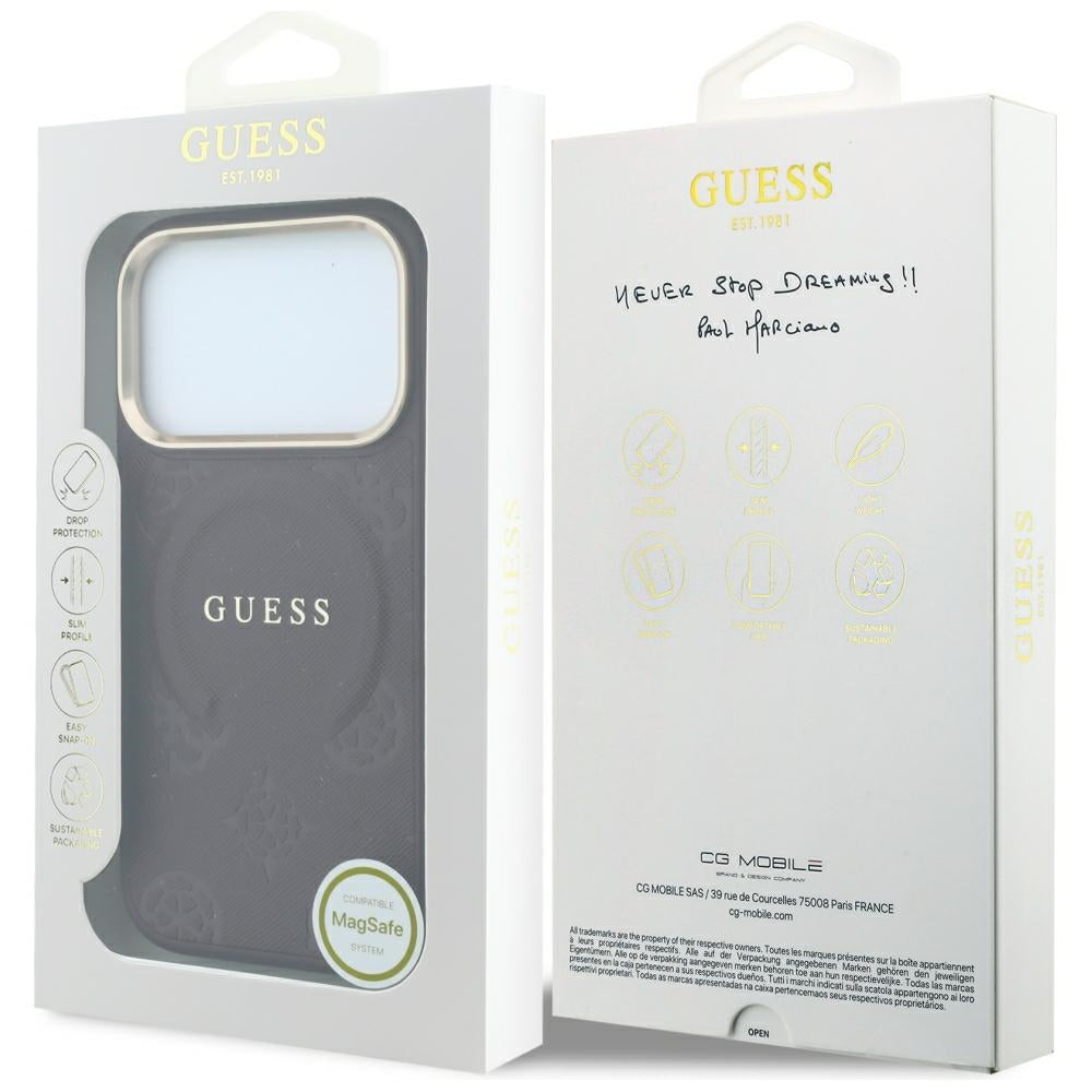 MagSafe-deksel for Apple iPhone 18 Pro / 17 Pro, Guess, Saffiano Peony Ring, Burgunder