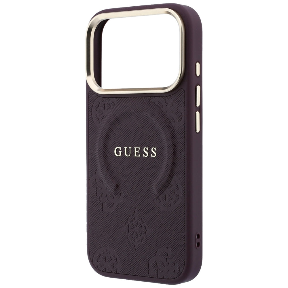 MagSafe-deksel for Apple iPhone 18 Pro / 17 Pro, Guess, Saffiano Peony Ring, Burgunder