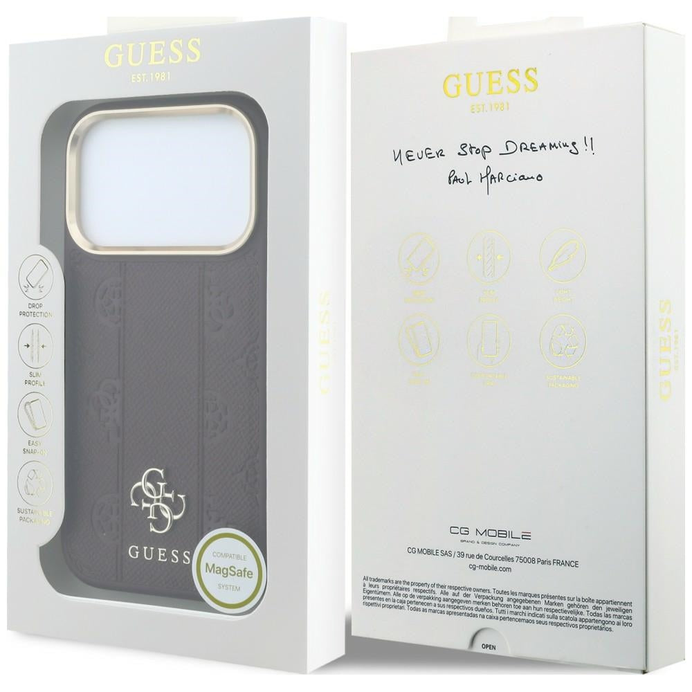MagSafe-deksel for Apple iPhone 18 Pro / 17 Pro, Guess, Stripe Peony 4G, Burgunder