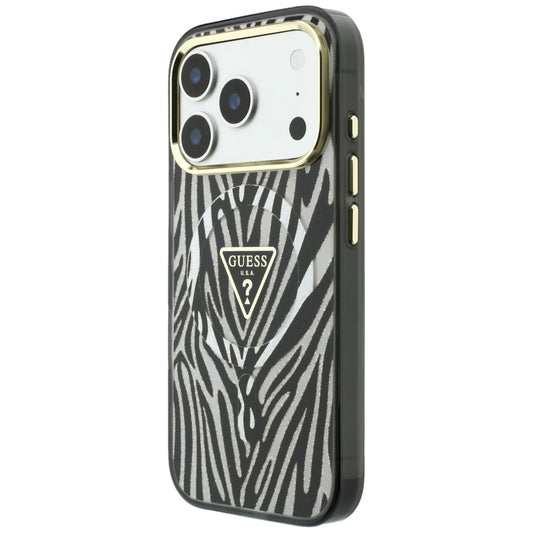 MagSafe-deksel for Apple iPhone 18 Pro / 17 Pro, Guess, Zebra Glitter Triangle Logo, Sølv