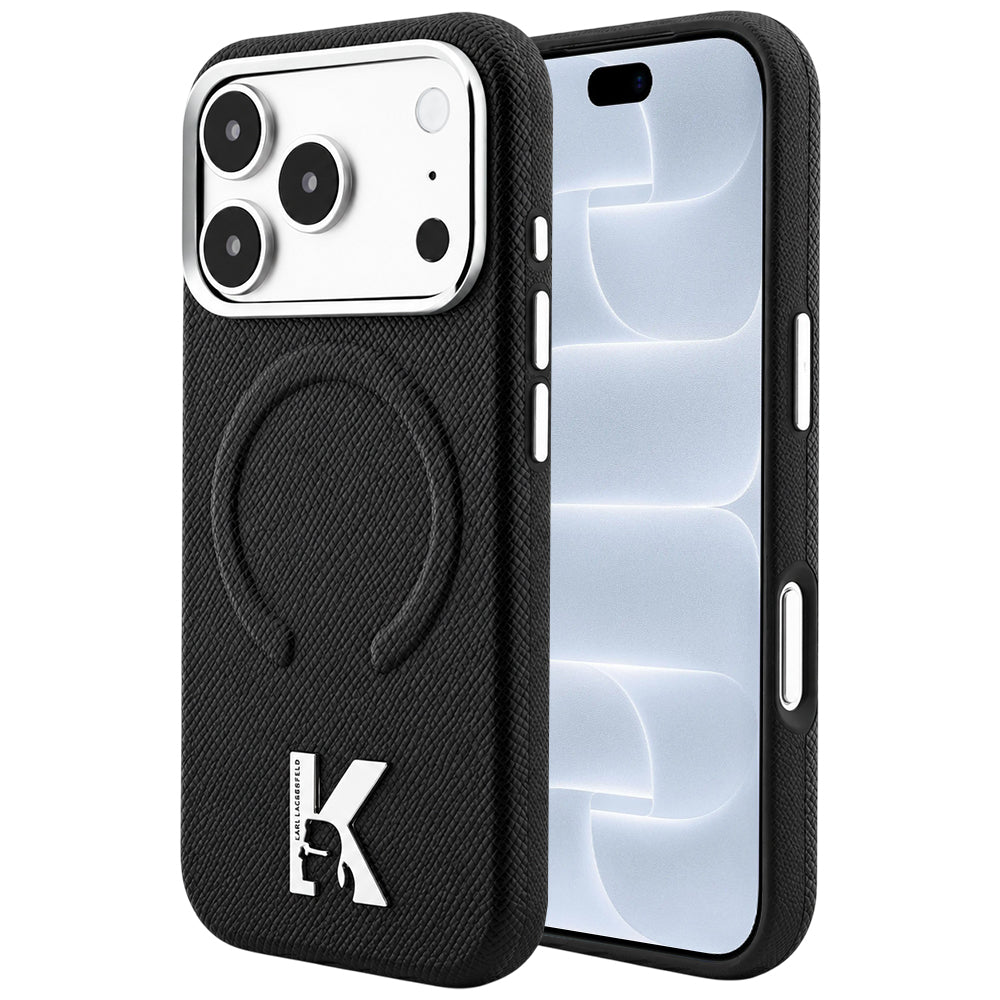 MagSafe-deksel for Apple iPhone 18 Pro / 17 Pro, Karl Lagerfeld, Kornet preget ring, svart