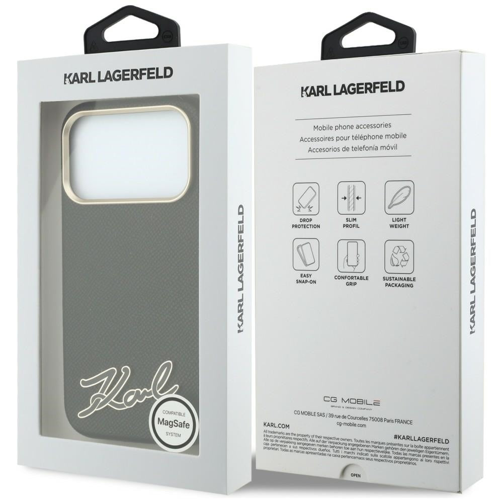 MagSafe-deksel for Apple iPhone 18 Pro / 17 Pro, Karl Lagerfeld, Kornet Harpiks Signaturlogo, Svart