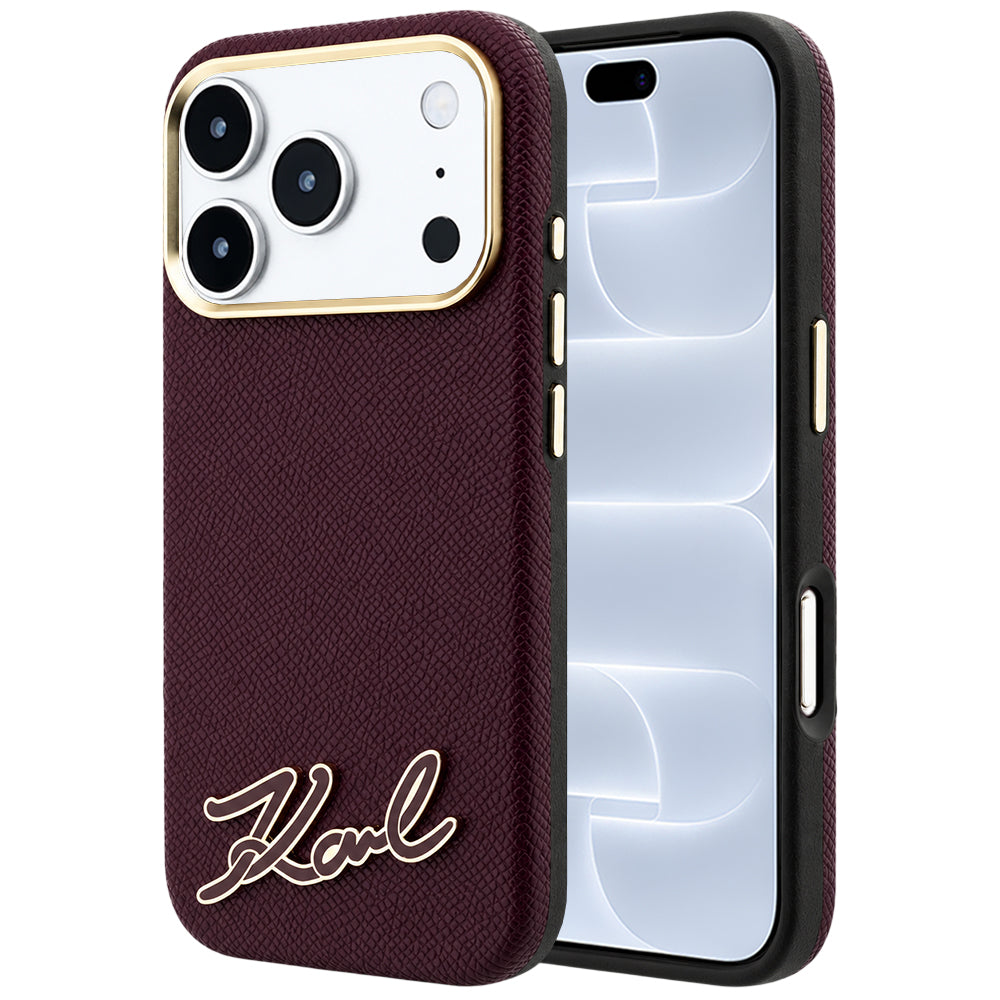 MagSafe-deksel for Apple iPhone 18 Pro / 17 Pro, Karl Lagerfeld, Kornet Harpiks Signaturlogo, Burgunder