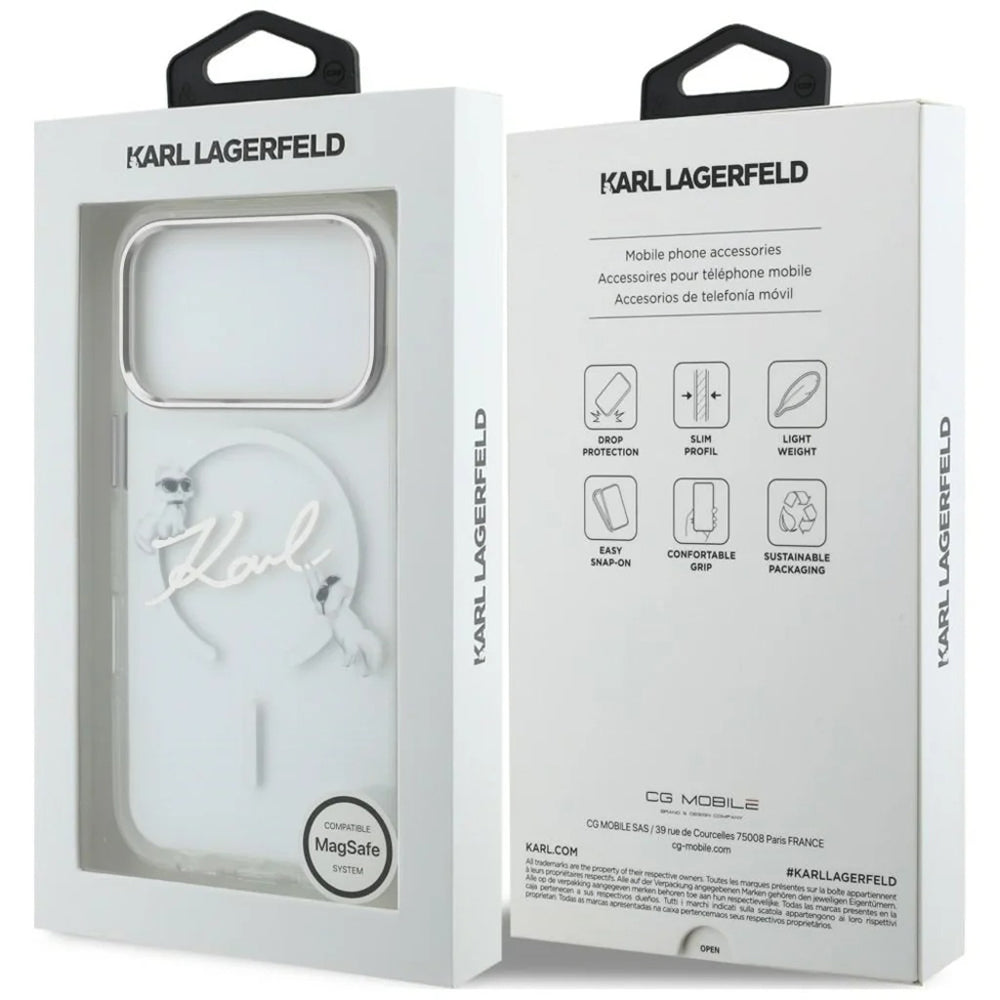 MagSafe-deksel for Apple iPhone 18 Pro / 17 Pro, Karl Lagerfeld, IML Choupette Karl Script Logo, Transparent