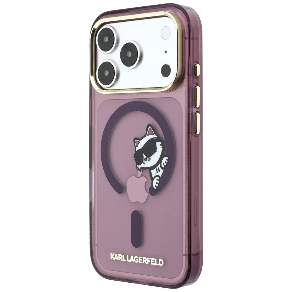 MagSafe-deksel til Apple iPhone 18 Pro / 17 Pro, Karl Lagerfeld, IML Peekaboo Print and Metal Frame, burgunderrød
