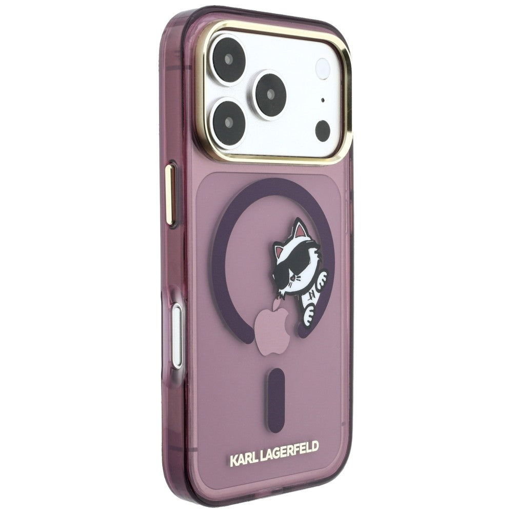 MagSafe-deksel til Apple iPhone 18 Pro / 17 Pro, Karl Lagerfeld, IML Peekaboo Print and Metal Frame, burgunderrød