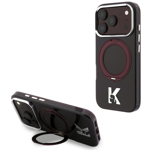 MagSafe-deksel for Apple iPhone 18 Pro / 17 Pro, Karl Lagerfeld, IML Ring Stand Kameo Metal, Burgunder