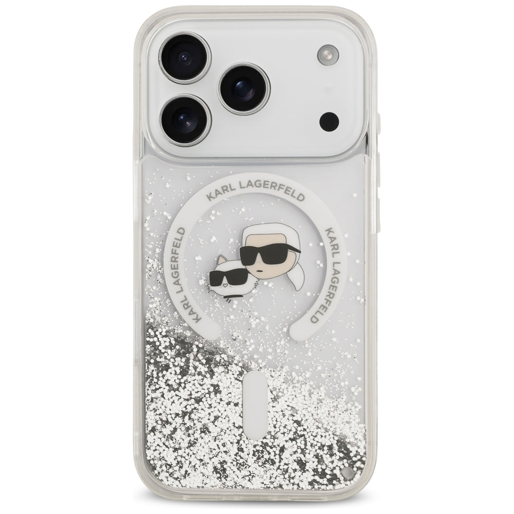 MagSafe-deksel for Apple iPhone 18 Pro / 17 Pro, Karl Lagerfeld, Liquid Glitter Karl & Choupette Head's, Transparent