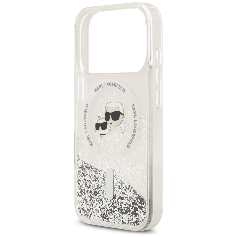 MagSafe-deksel for Apple iPhone 18 Pro / 17 Pro, Karl Lagerfeld, Liquid Glitter Karl & Choupette Head's, Transparent