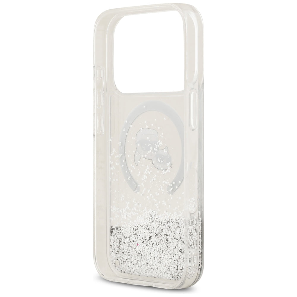MagSafe-deksel for Apple iPhone 18 Pro / 17 Pro, Karl Lagerfeld, Liquid Glitter Karl & Choupette Head's, Transparent