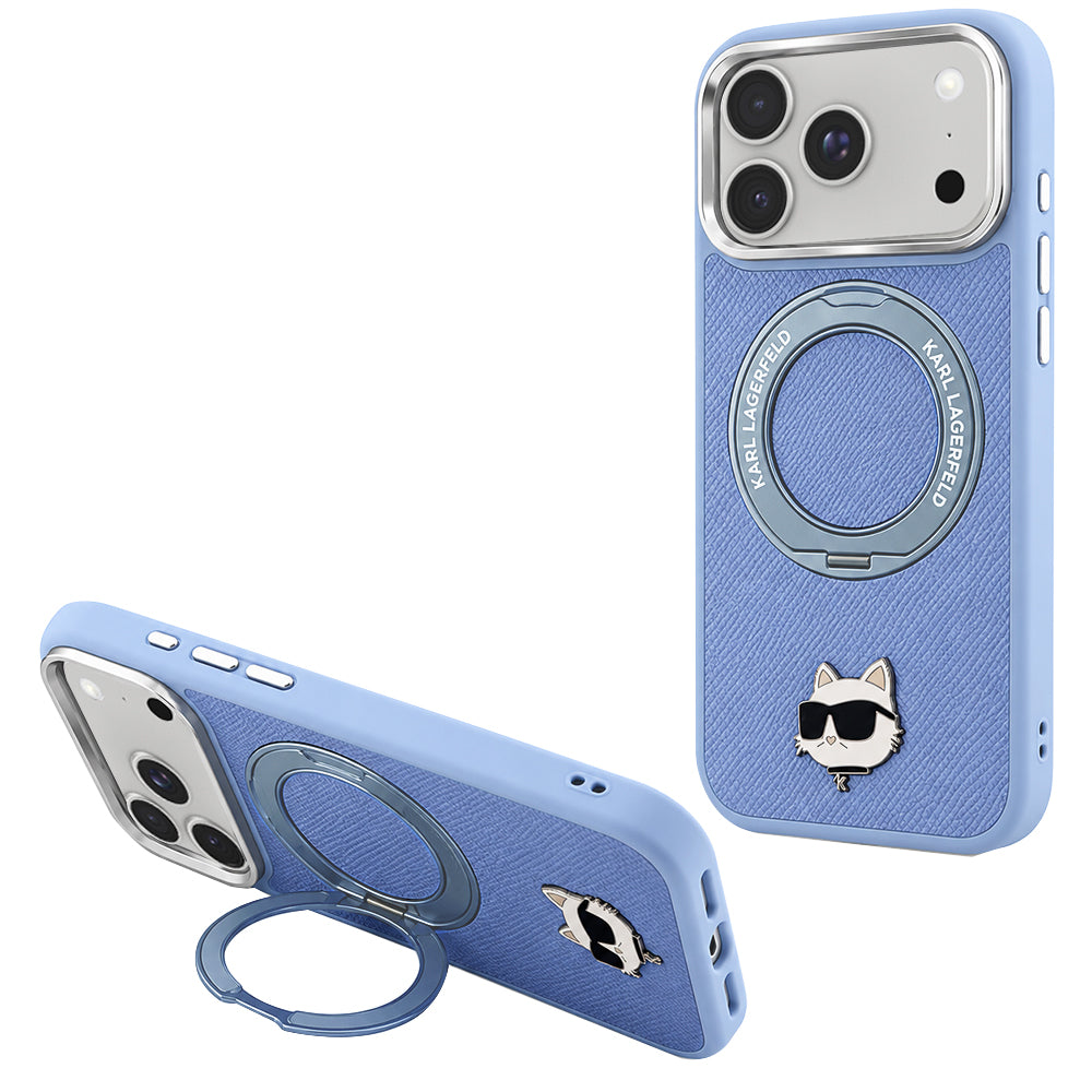 MagSafe-deksel for Apple iPhone 18 Pro / 17 Pro, Karl Lagerfeld, Ring Stand 360 Choupette Pin, Bleu