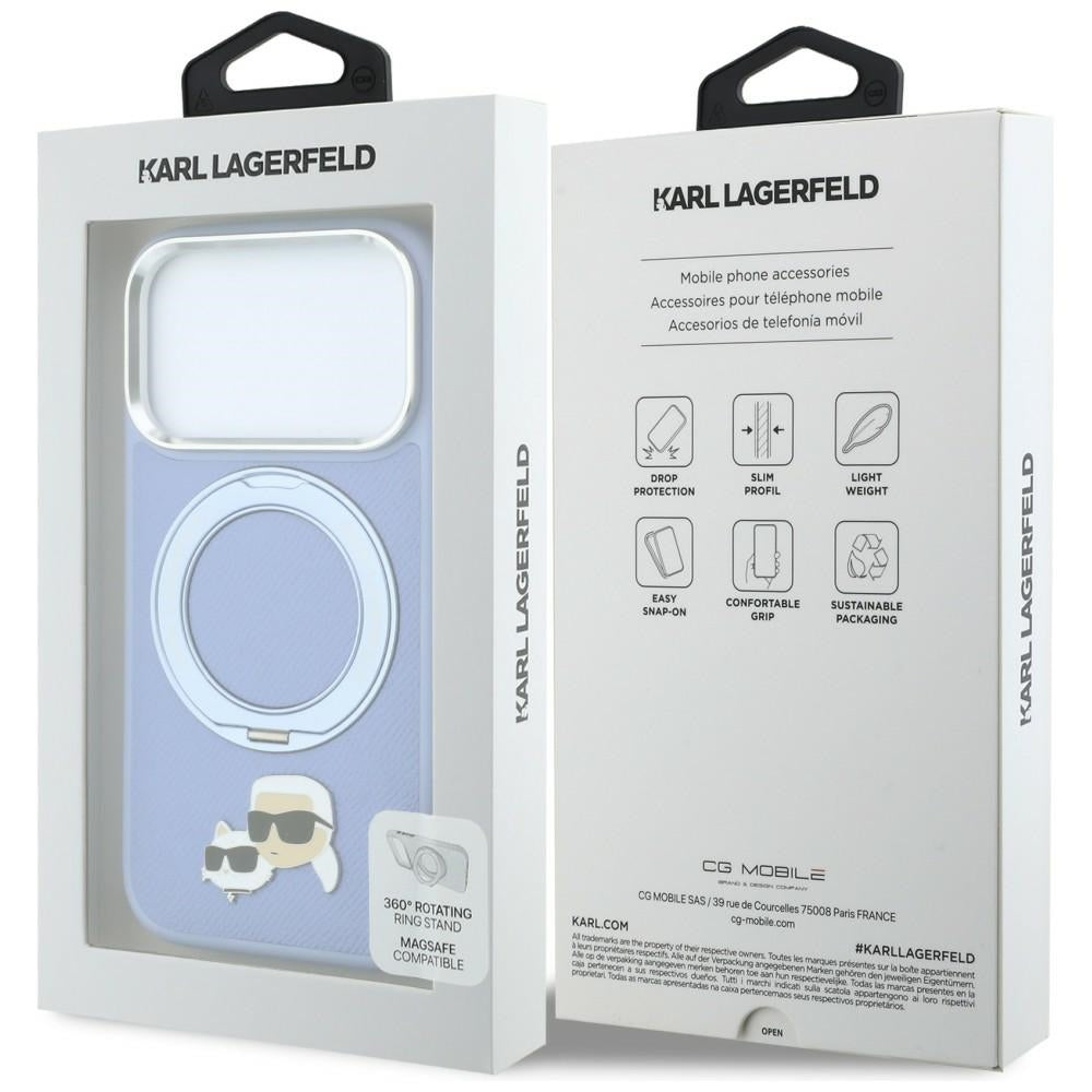 MagSafe-deksel for Apple iPhone 18 Pro / 17 Pro, Karl Lagerfeld, Ring Stand 360 Karl & Choupette Pin, Bleu