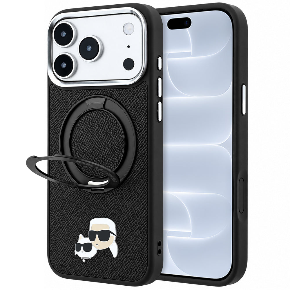 MagSafe-deksel for Apple iPhone 18 Pro / 17 Pro, Karl Lagerfeld, Ring Stand 360 Karl & Choupette Pin, Svart