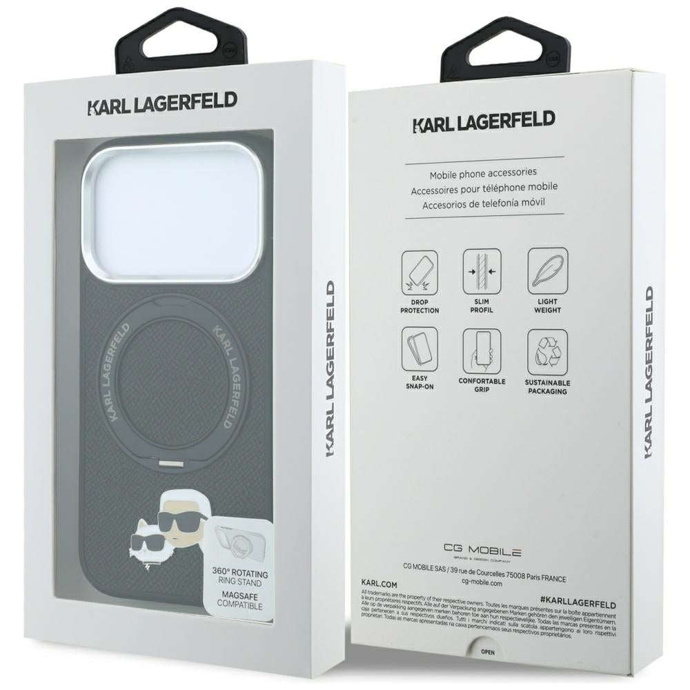 MagSafe-deksel for Apple iPhone 18 Pro / 17 Pro, Karl Lagerfeld, Ring Stand 360 Karl & Choupette Pin, Svart